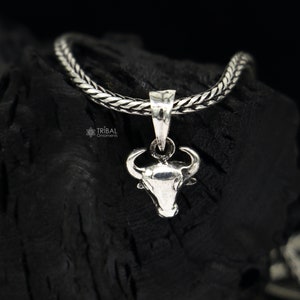 925 pure silver divine BULL face pendant best gifting pendant, wheat chain necklace locket best gifting delicate unisex  jewelry nsp734