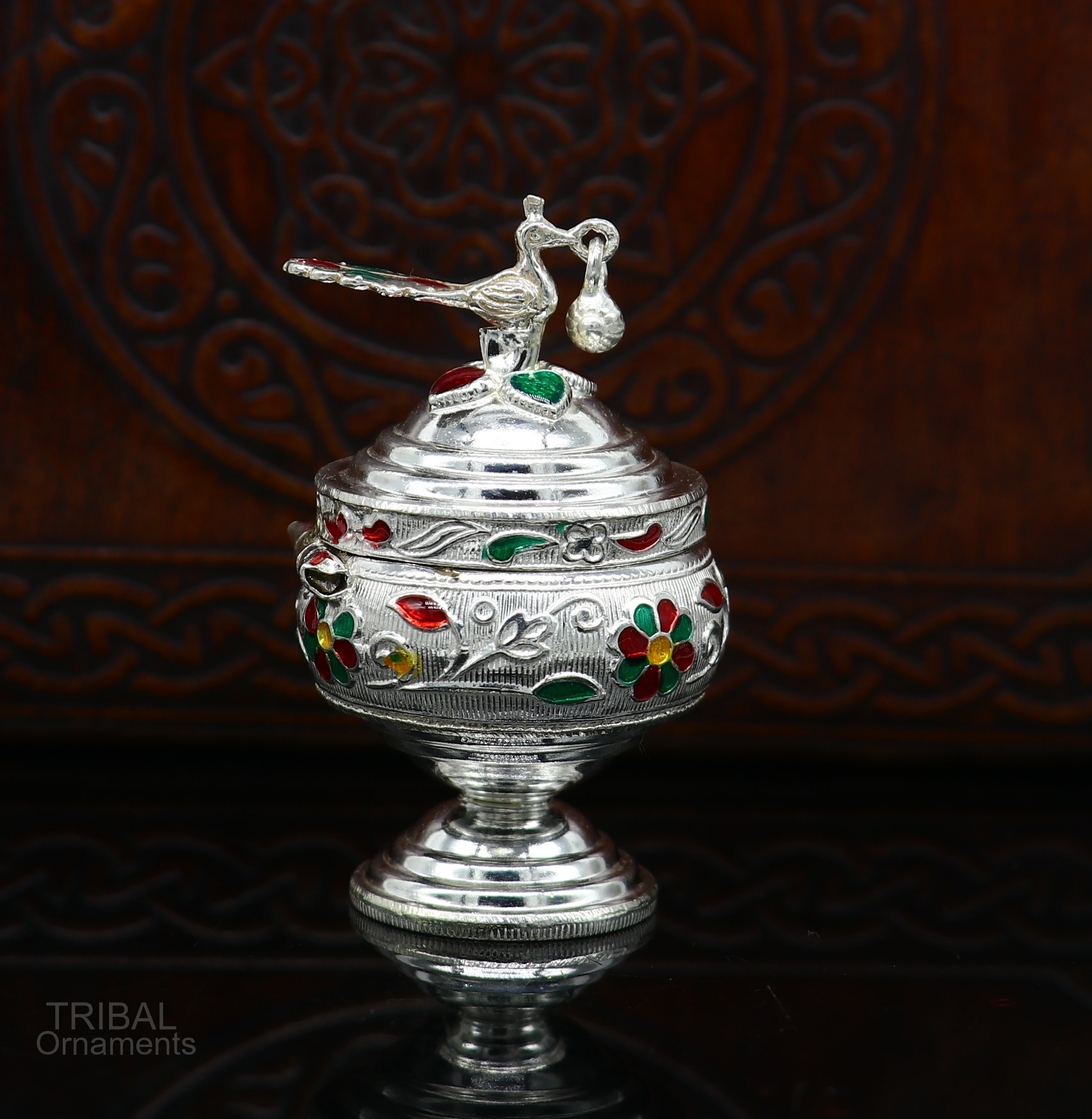 【kiki さま】* vintage container ୨୧ * 桜色小物入れ 925 Sterling Silver Handmade Peacock Design Vintage Trinket