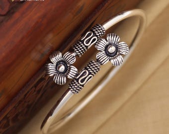 925 Sterling Silver Handmade Double Flower Design Stylish Kada