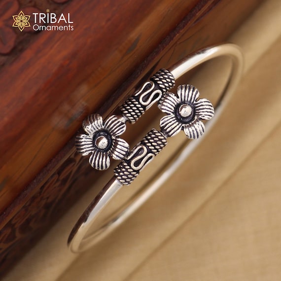 925 Sterling Silver Handmade Double Flower Design Stylish Kada