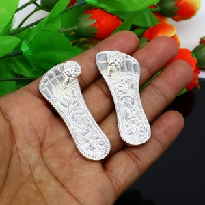 2.0&quot; sterling silver handmade Charan paduka or slippers for idol krishna, laddu gopala, little krishna or Vshnu Narayana puja art su1043