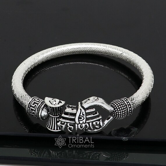 Handmade Sterling Silver Lord Shiva Trident Kada Mahakal Bracelet
