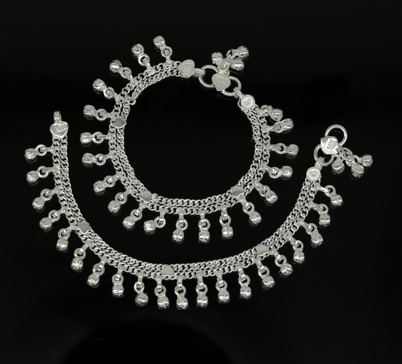 6.5 Inches long sterling silver handmade gorgeous charm baby kids anklets excellent hanging noisy bells customized kids jewelry ank242