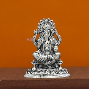 1.5&quot; 925 Sterling silver handmade God Ganesha statue puja article figurine, Diwali puja Divine silver article of prosperity& wealth art710