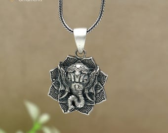 925 sterling silver handmade floral design lord Ganesha Pendant with chain tribal jewellery nsp1051