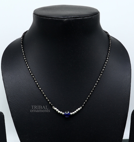 925 Sterling Silver Black Beads Chain Necklace, Gorgeous