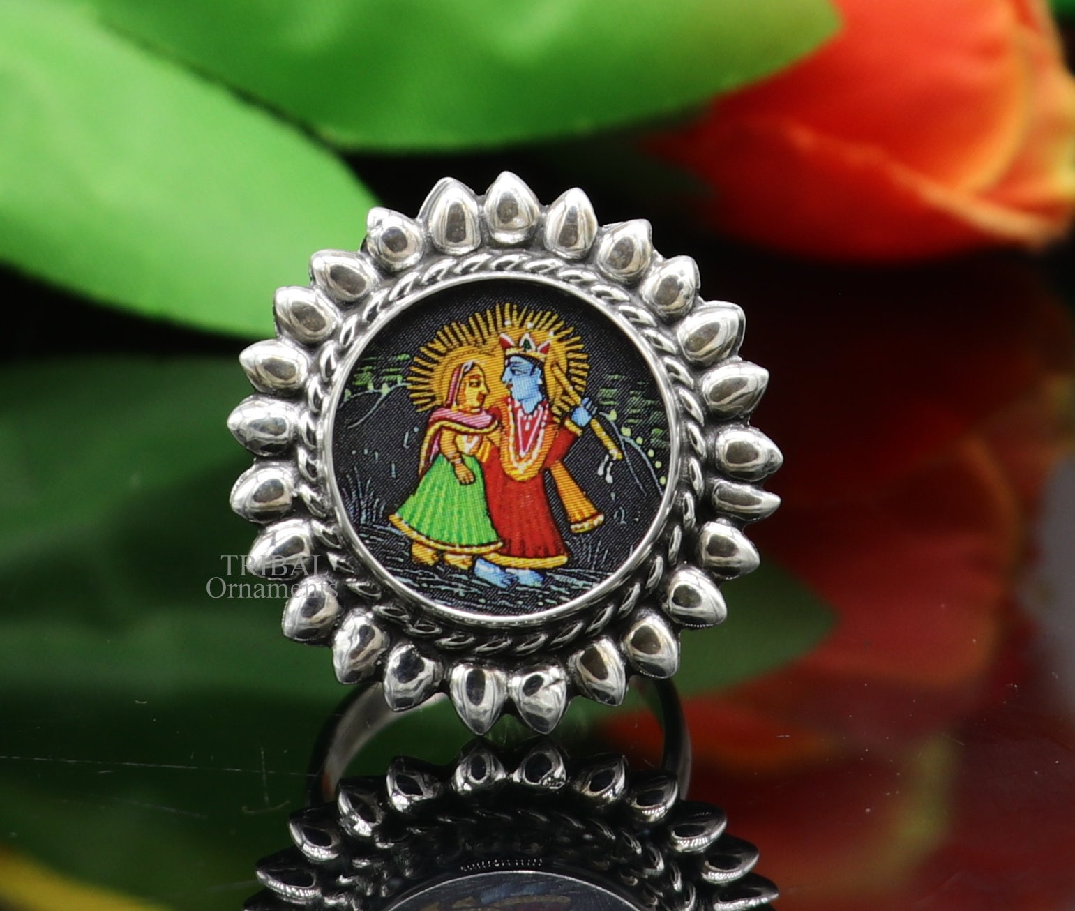 Proplady Adjustable German Silver Radha Krishna Ring with Rajasthani E –  Proplady India