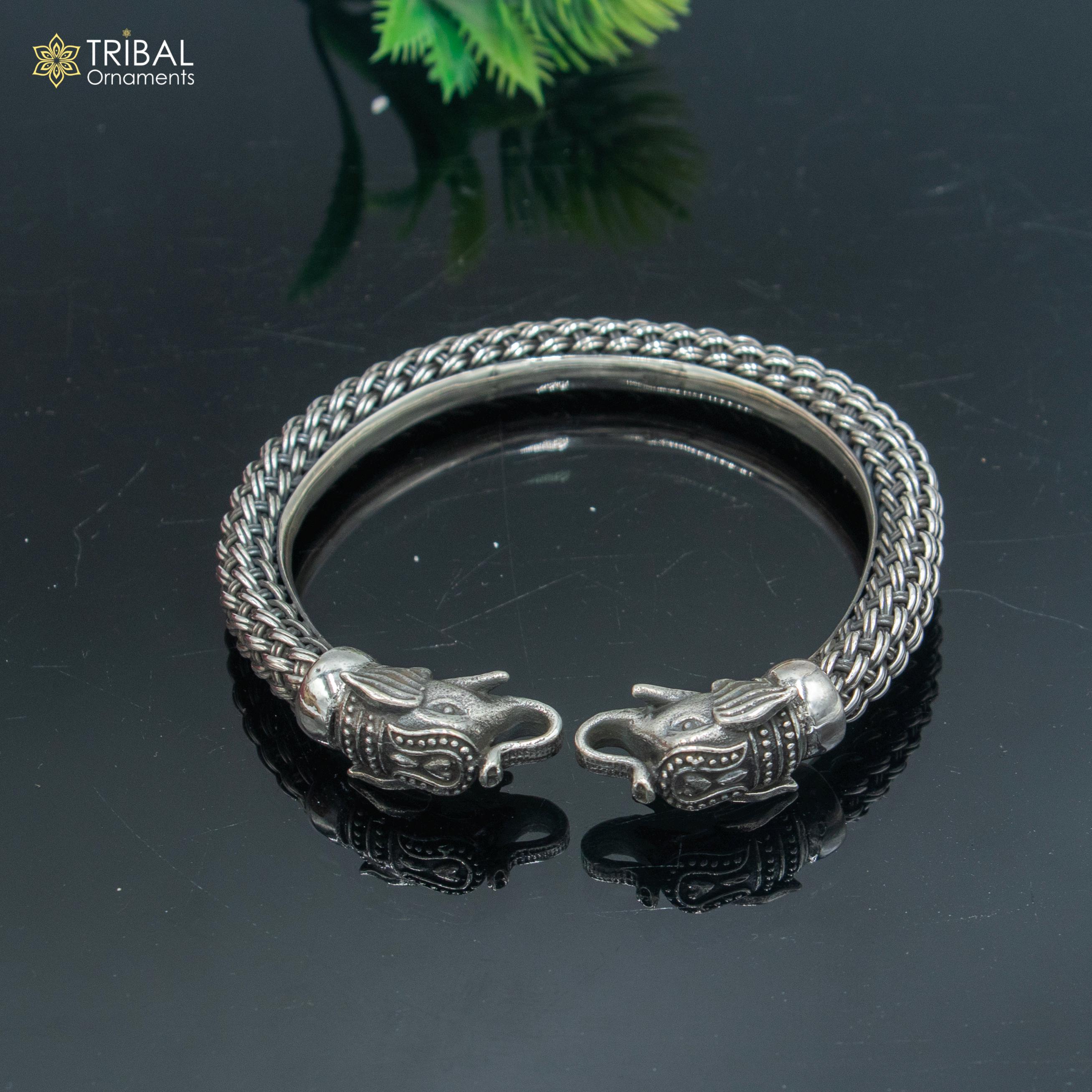 925 Sterling Silver Handmade Elephant Design Bangle Bracelet