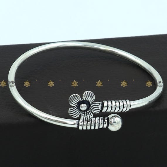 925 Sterling Silver Handmade Double Flower Design Stylish Kada