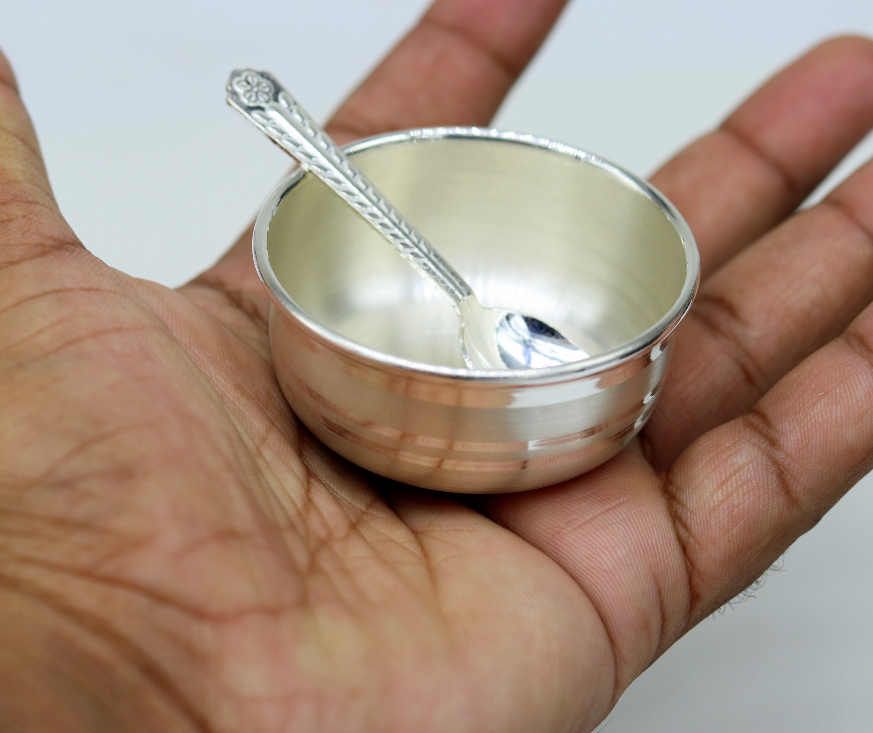 999 Fine Silver Handmade Small Baby Bowl and Spoon Set Silver Etsy