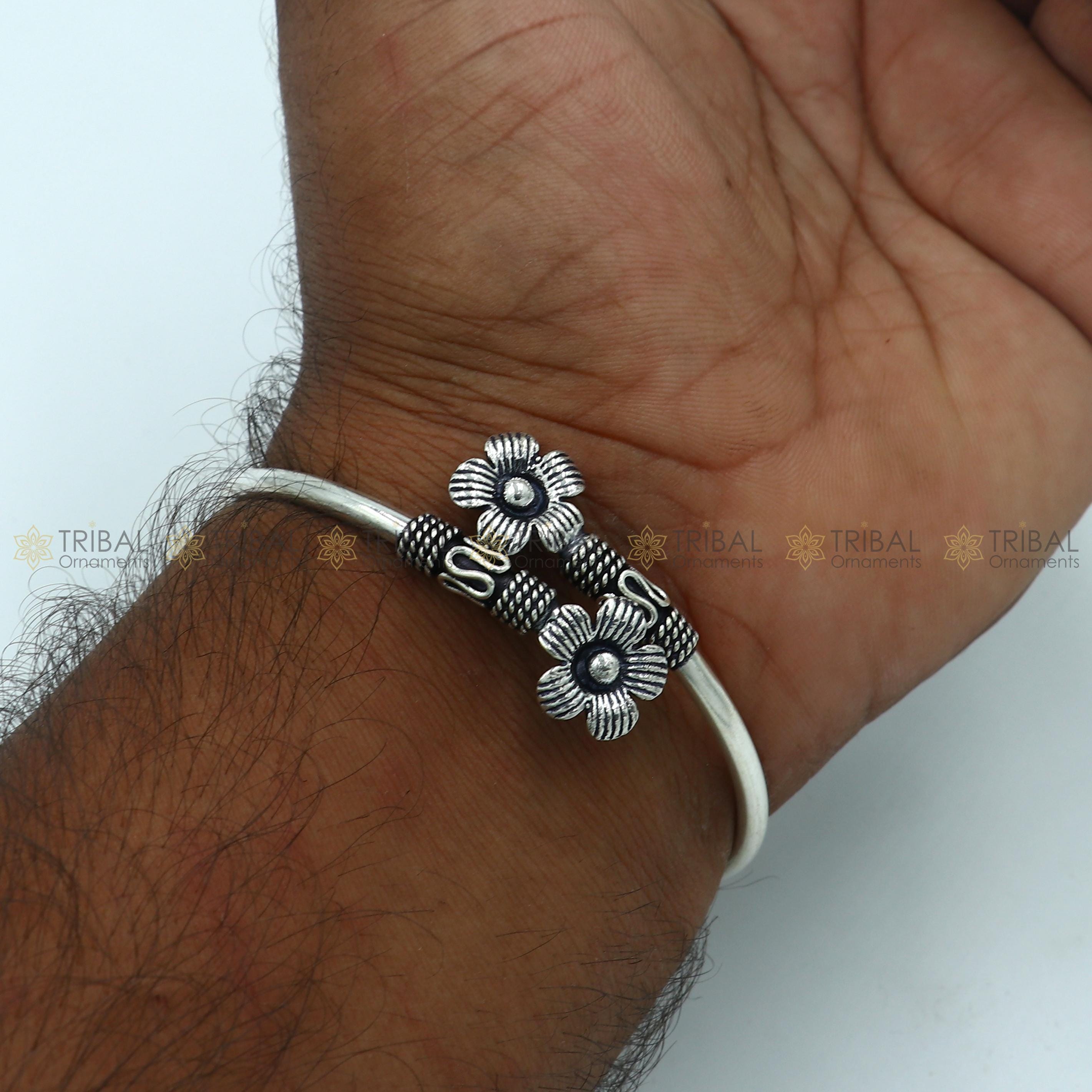 925 Sterling Silver Handmade Double Flower Design Stylish Kada
