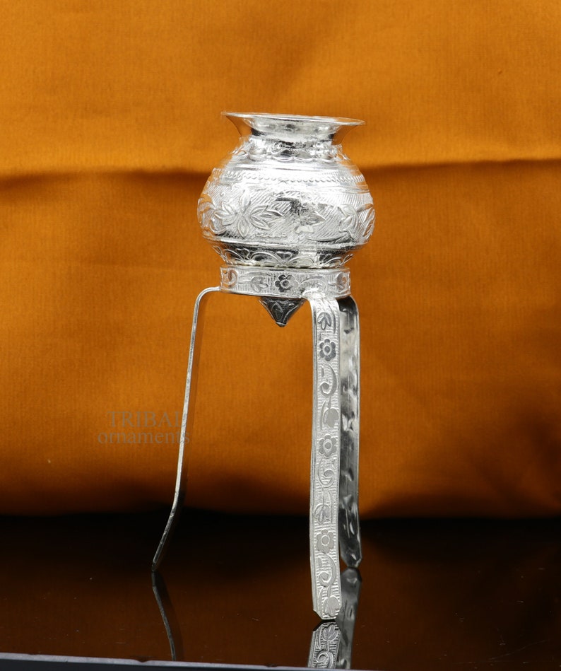 925 sterling silver handmade God shiva lingam water flow pot or puja kalas for Abhishek of lingam, best worshipping article from india su735 image 8