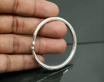 925 sterling silver exclusive plain bright design new born baby bangle kada, baby bracelet kada, best gifting adjustable kada nbbk224