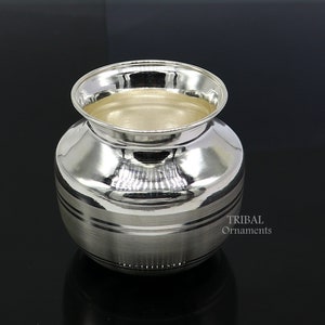 Pure 925 sterling silver handmade plain small Kalash or pot, unique special silver puja article, water or milk kalash pot india su1019