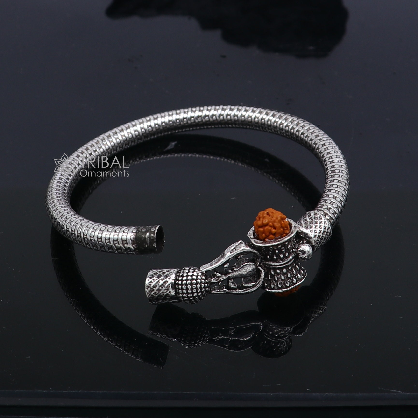 Lord Shiva Silver Plated Bracelet with Artificial Rudraksh Moti – Kreate