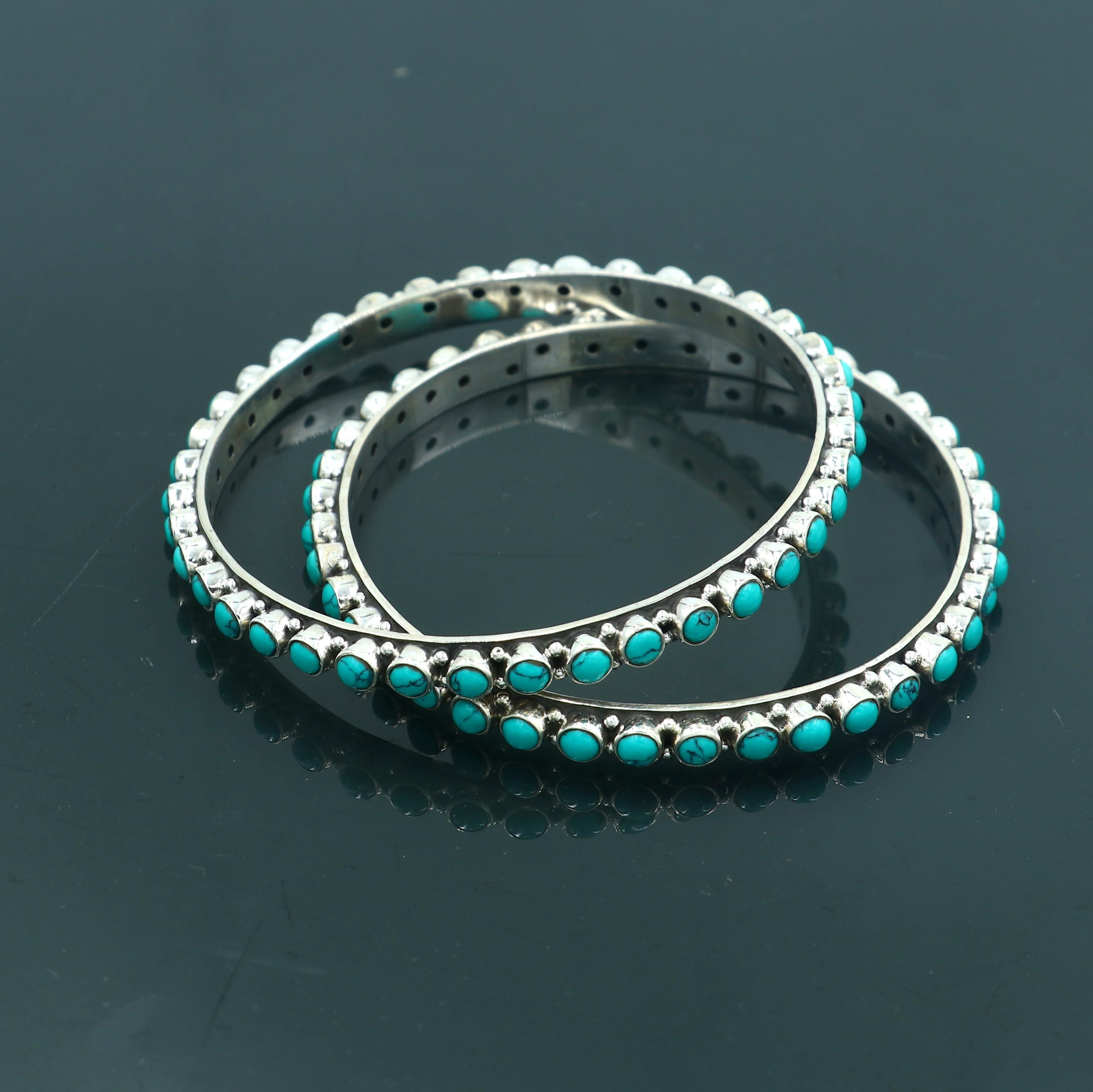 925 Sterling Turquoise Stone Bangle Pure Silver Gifting Jewelry