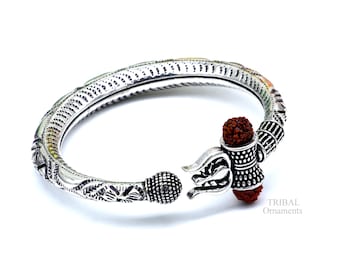 925 sterling silver handmade lord shiva Babubali kada bangle bracelet, best Shiva trident Trishul kada, men's gifting jewelry RNSK471