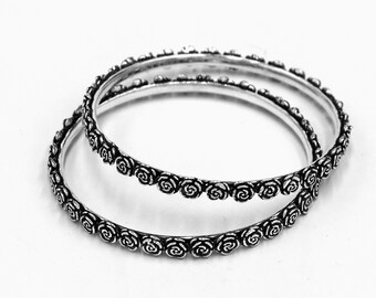 925 Sterling Silver Handmade Customized Flower Design Bangle Kada