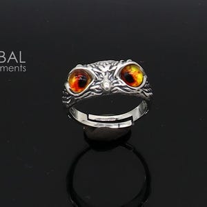 925 sterling silver  yelloweyes Owl Ring ,Bird Ring , Bird Lover Jewelry sr715