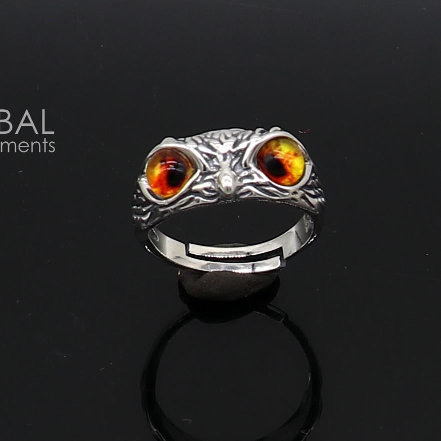 925 sterling silver  yelloweyes Owl Ring ,Bird Ring , Bird Lover Jewelry sr715
