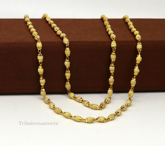 22kt Yellow Gold 3mm Basil Rosary(tulsi) Chain Necklace, Gorgeous