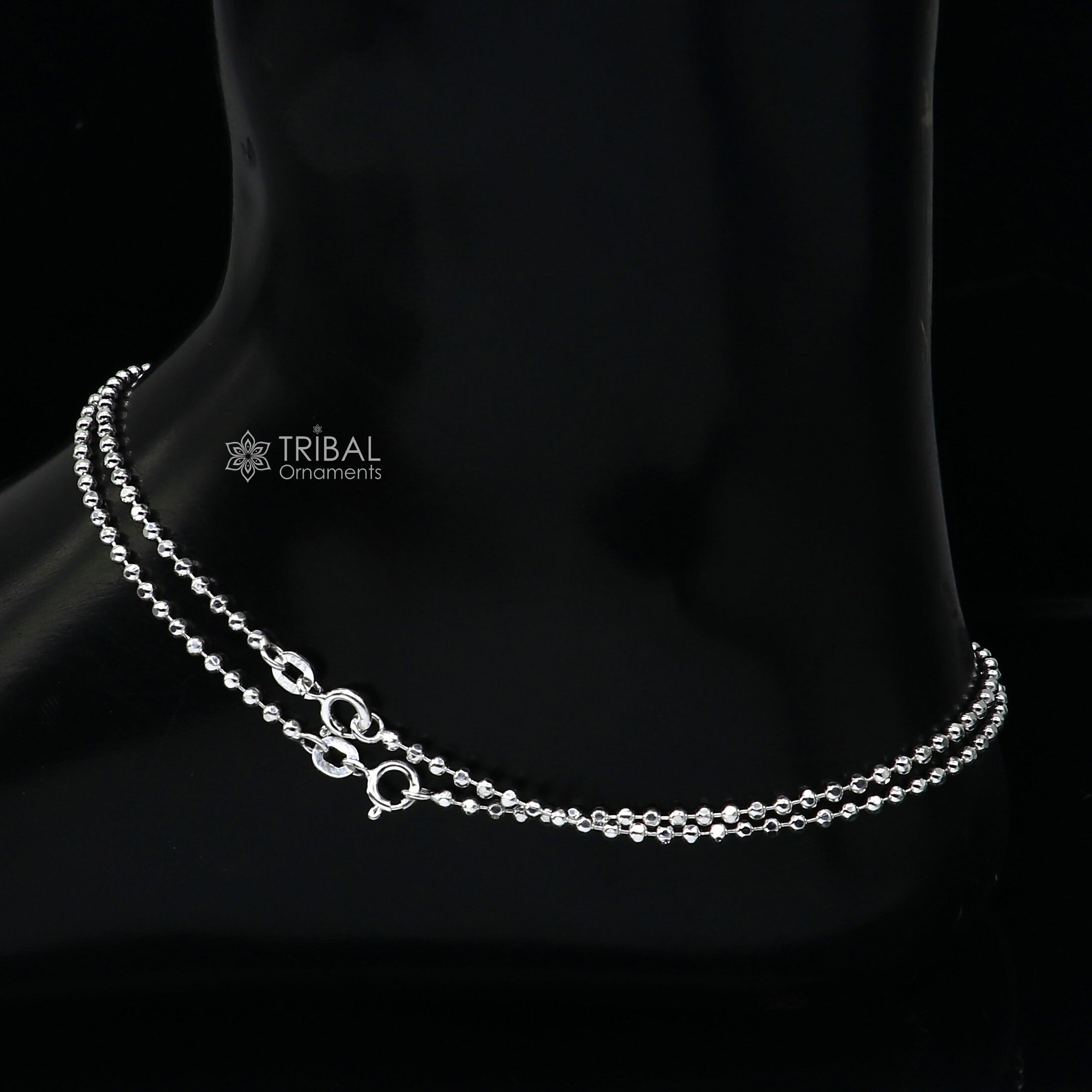 2mm 925 Sterling Silver Beaded/ball Chain Anklet Bracelet
