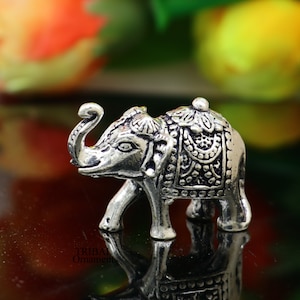 Solid 925 Sterling silver Kandrai work Nakshi design customized Elephant statue, puja article figurine, home décor Diwali puja gift art497