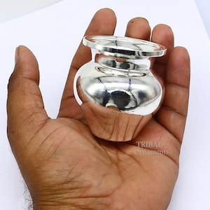 Pure 925 sterling silver handmade plain small Kalash or pot, unique special silver puja article, water or milk kalash pot india su1020