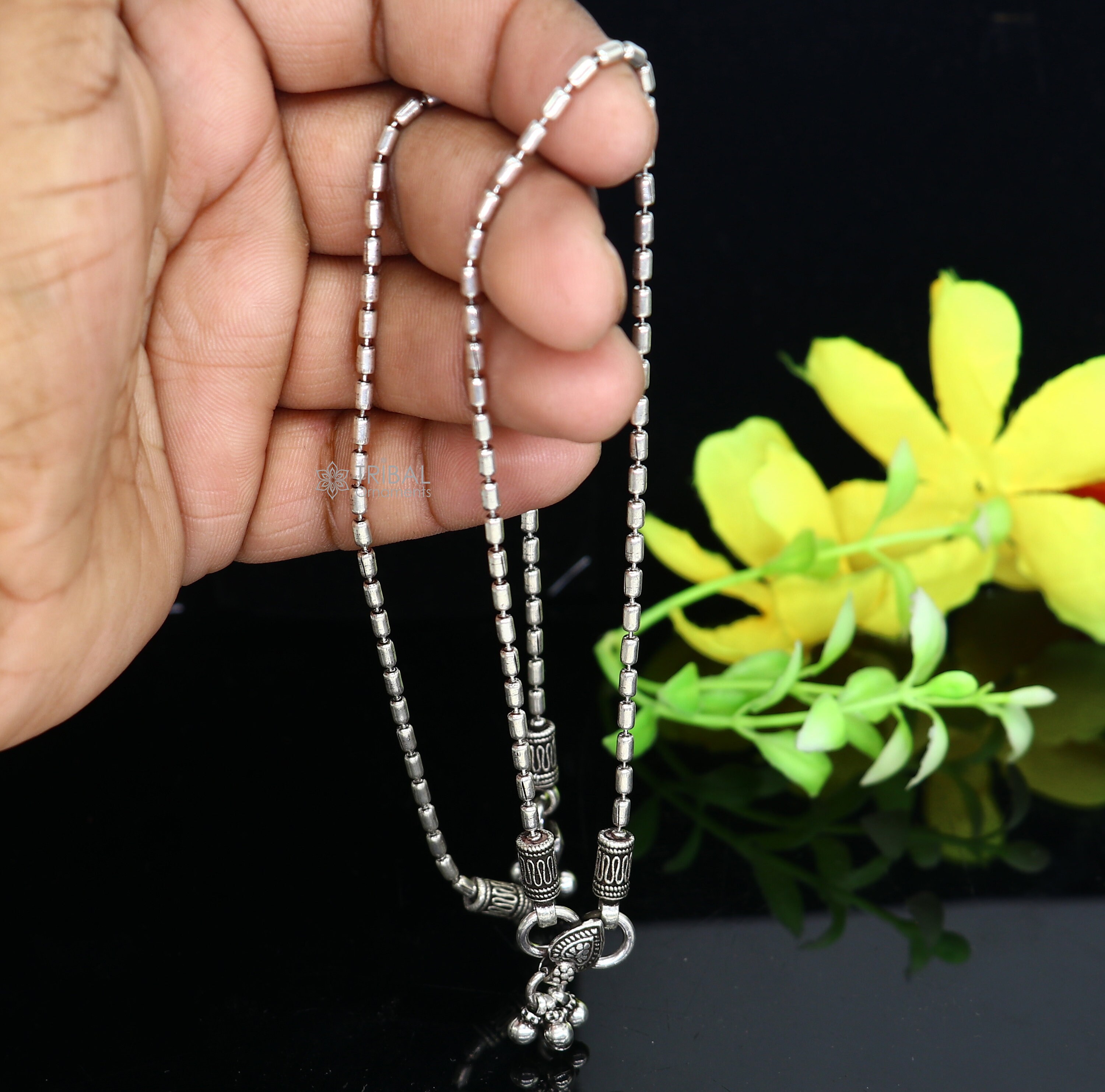 925 Sterling Silver Beaded/ball Chain Anklet Bracelet