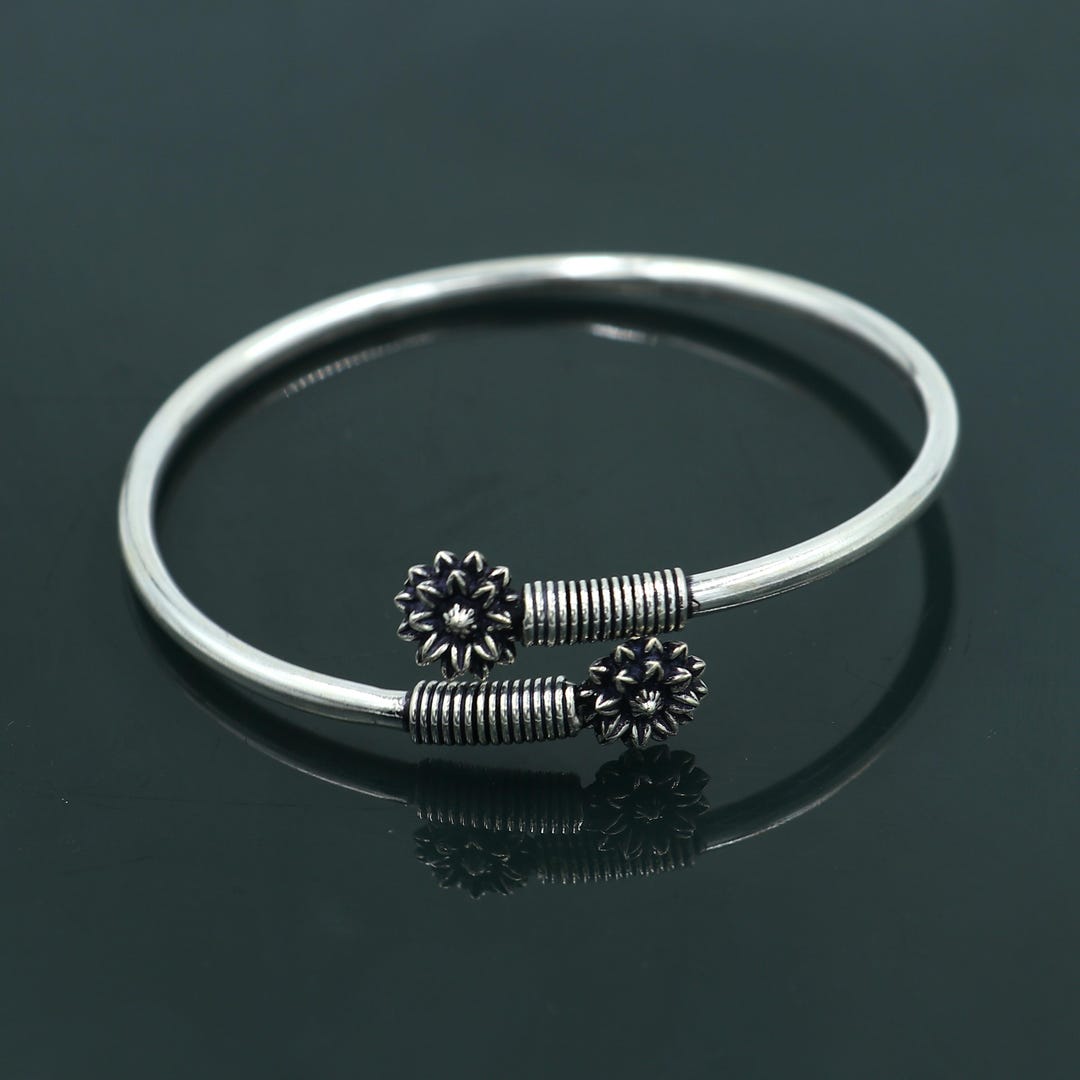 925 Sterling Silver Handmade Flower Design Stylish Kada Bangle