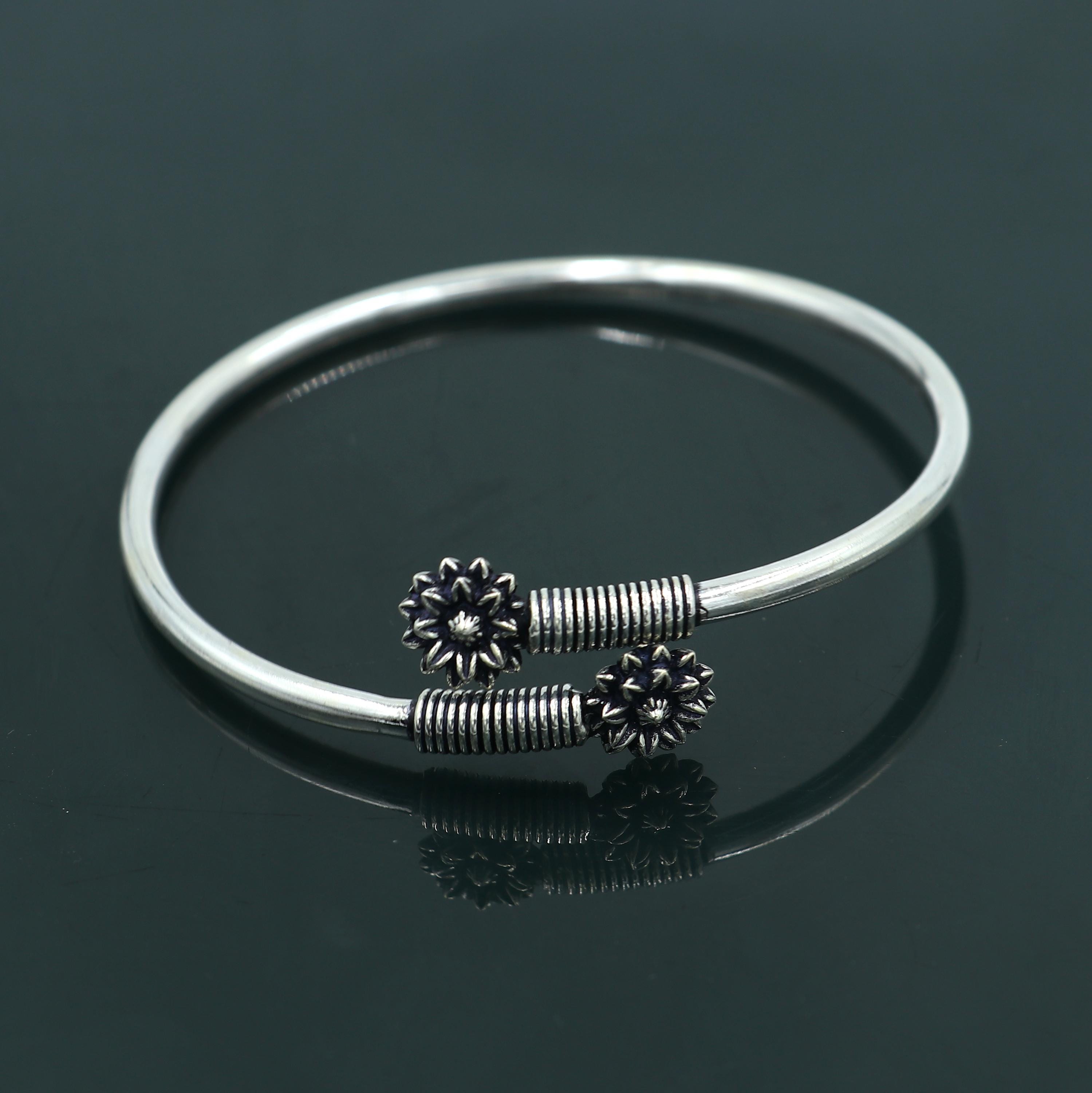 925 Sterling Silver Handmade Flower Design Stylish Kada Bangle
