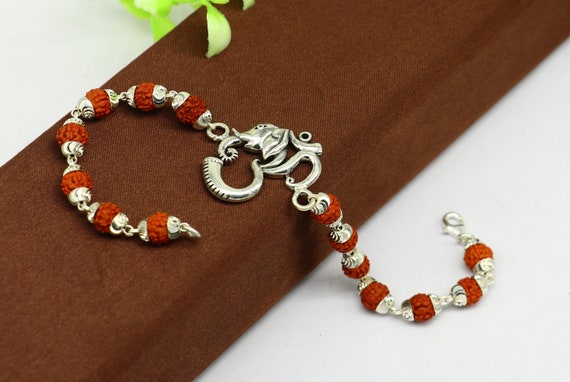 7.5 Inches Long Handmade Solid 925 Sterling Silver Custom Aum Design  Rudraksha Rakhi Bracelet, Special Personalized Rakshabandhan Gift Rk11 -  Etsy