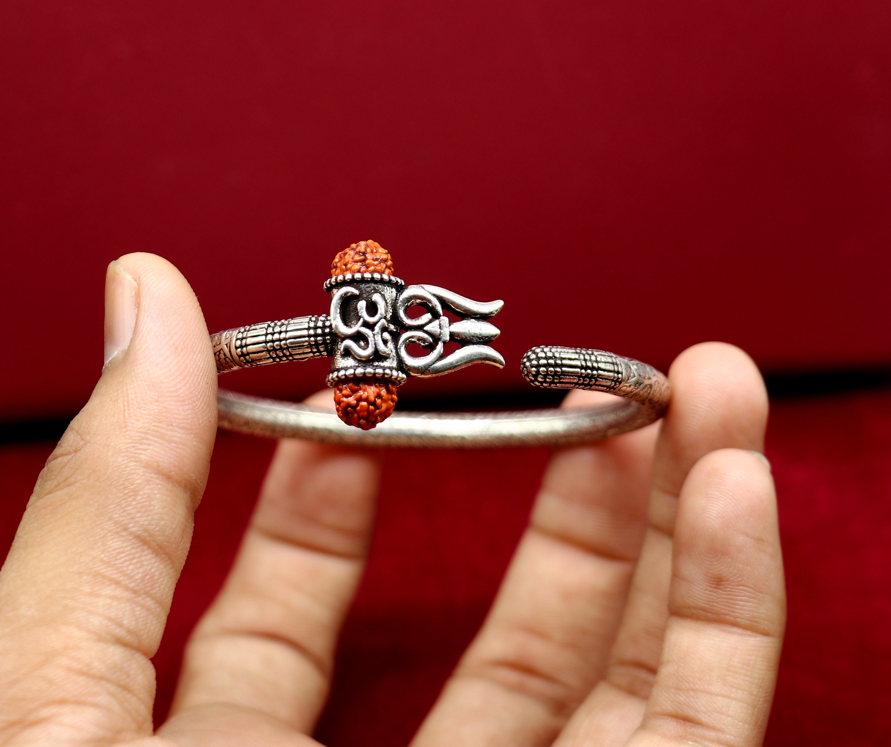 Lord Shiva trident trishul trishool kada 925 Sterling silver handmade bangle  bracelet with natural Rudraksha magical Bahubali kada nsk384 | TRIBAL  ORNAMENTS