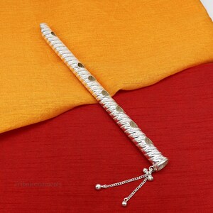 8&quot; long handmade sterling silver hindu god Lord Krishna flute, stunning divine krishna gifting silver accessories, puja utensils su392