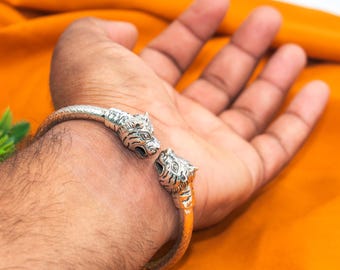 ♡サル（同封NG）♡ 925 Sterling Silver Handmade Lion Face Design Bangle