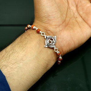 925 sterling silver custom Aum design rudraksha Rakhi Bracelet, special personalized gift for your brother  rk009
