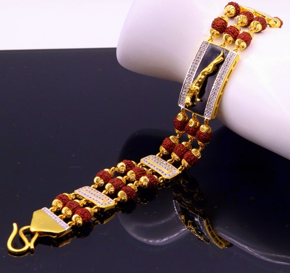 Mahavir Gold Plated Rudraksh Religious Bracelet