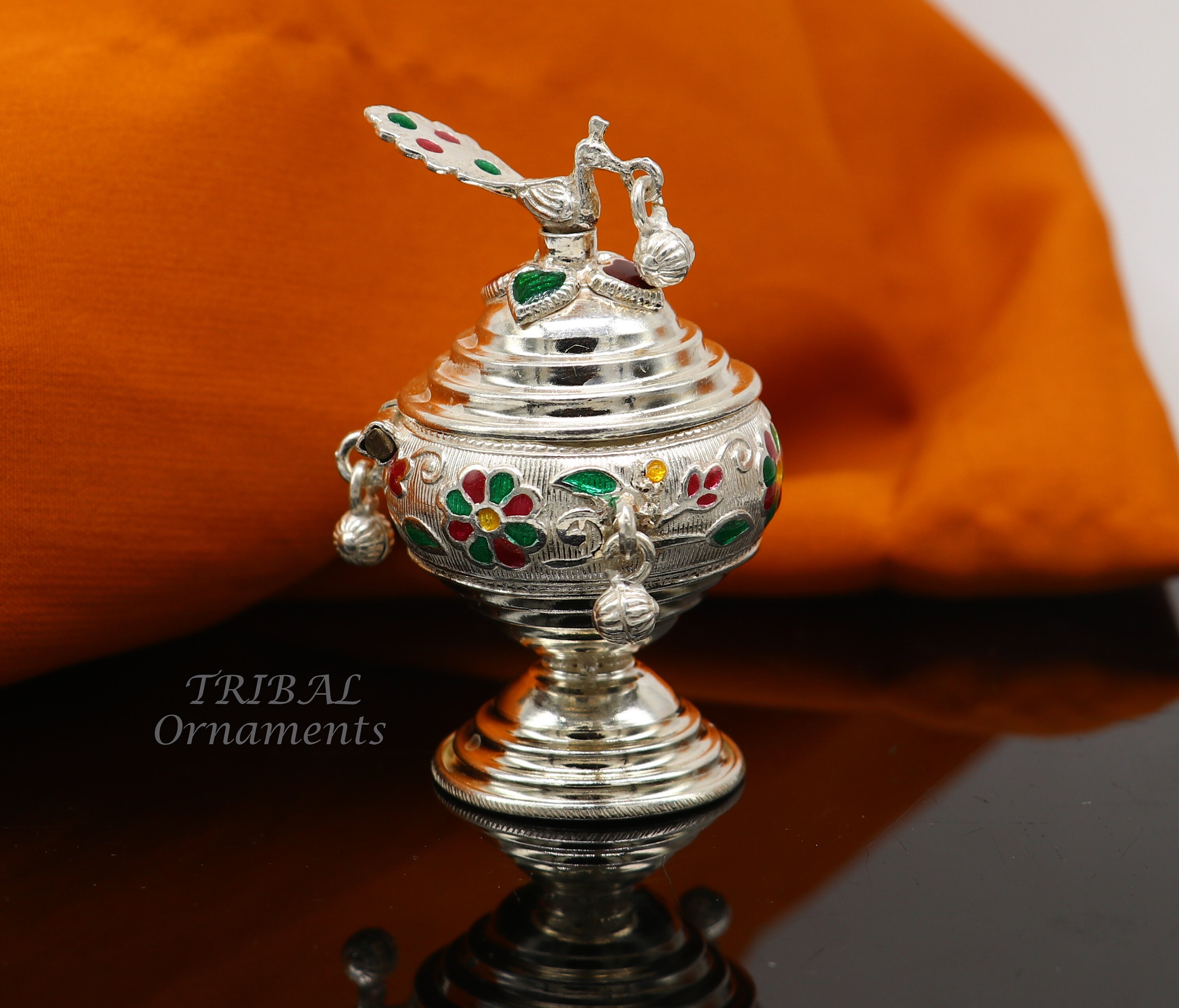 925 Sterling Silver Trinket Box Kumkum Box Casket Box Bridal Enamel Jewelry Box Collection Container Box Jewelry Box Gifting Art Stb711 Etsy Israel