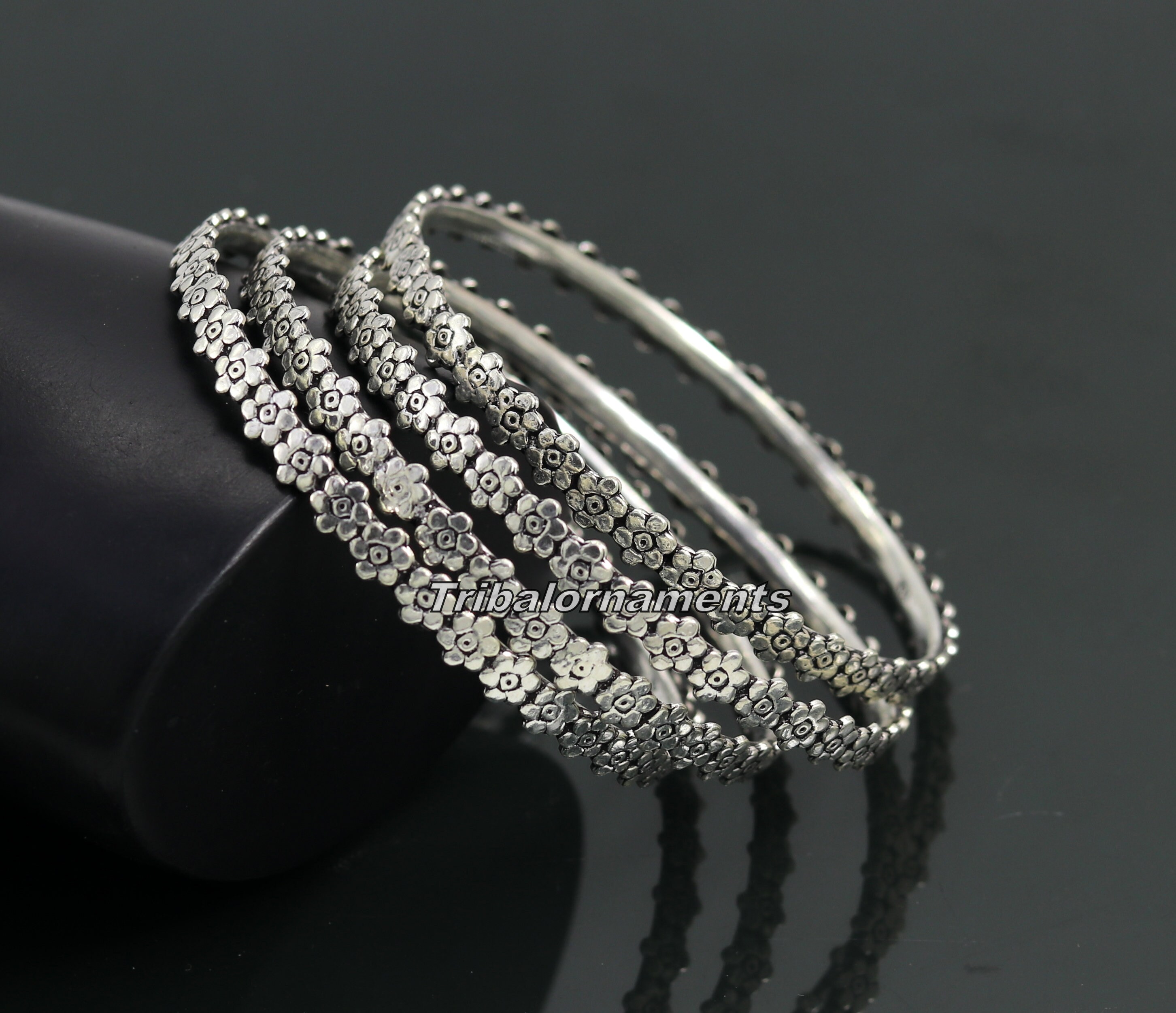 Vintage Flower Design Handmade 925 Sterling Silver Bangle