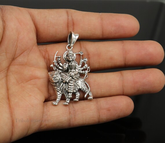 Divine 925 Sterling Silver Goddess Bhawani Durga Mataji With Lion