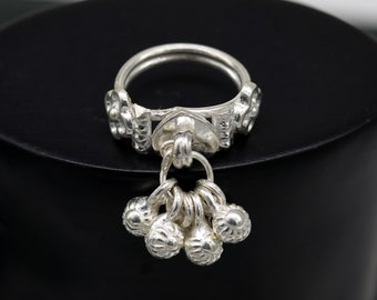 925 Sterling silver handmade charm ring excellent jingling 6 noisy bells drops cultural brides gift for girls women&#39;s jewelry sr256