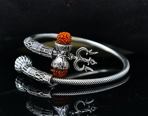 925 Sterling Silver Lord Shiva Trident Trishool Kada Bangle