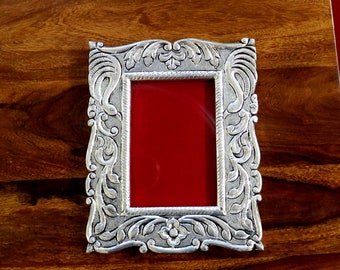 12.5" x 7" inches 999 fine silver handmade photo frame, amazing vintage royal style wooden base wall hanging frame, best corporate gift sf01
