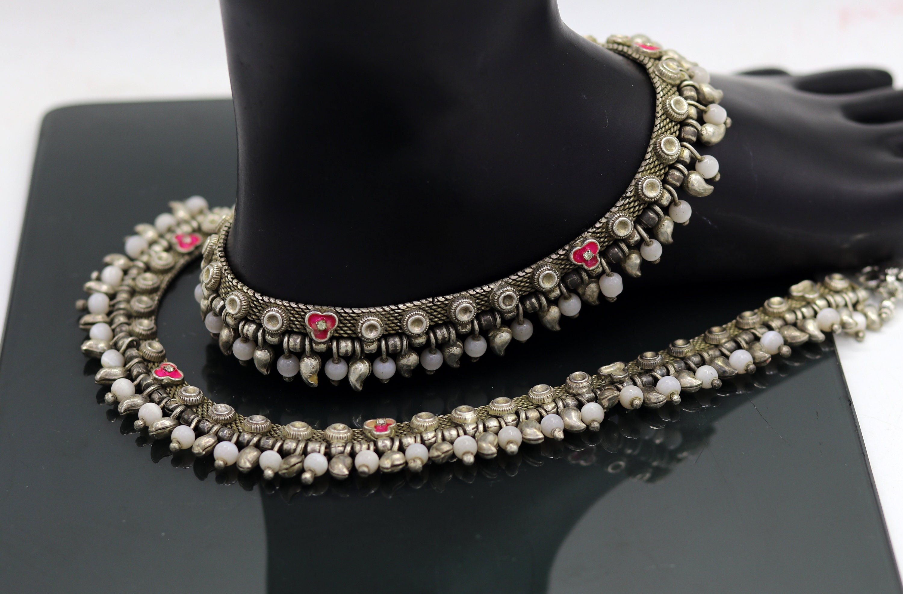 Vintage antique sterling silver handmade old anklets Etsy