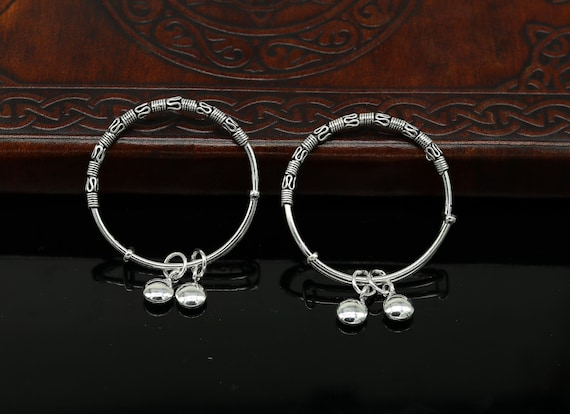 Shop Pure Silver Baby Bangles with Black Beeds Pair-19 Gms