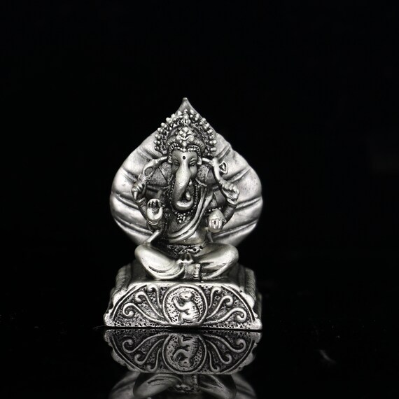 Solid 925 Sterling Silver Ganesha Charm Pendant Chain Necklace Adjustable 1 1.4\"\" Small Solid 925 Sterling Silver Lord Pan Ganesha, Pooja