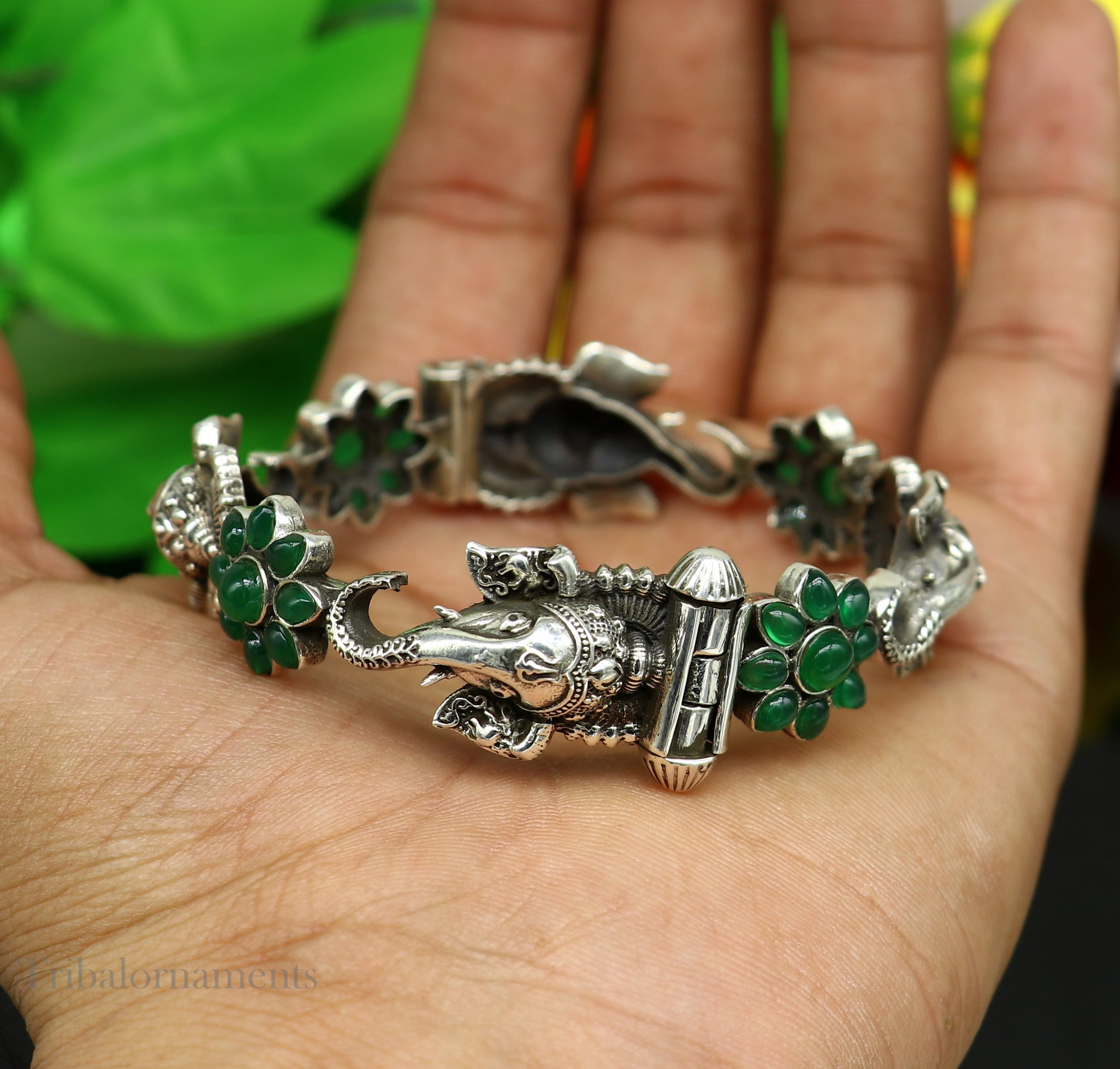 925 Sterling Silver Idol Ganesha Design Bangle Bracelet Kada With