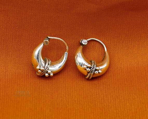 Vintage Design 925 Sterling Silver Fabulous Hoops Earring Tribal