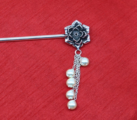 925 Sterling Silver Silver Customized Rose Flower Design Hair Pin