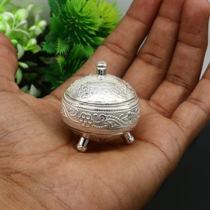 925 Sterling silver handmade fabulous trinket box, solid kumkum box, casket box, sindoor box, enamel work customized gifting box stb143